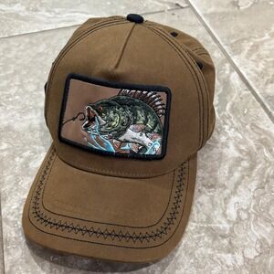 Pitbull Mens Brown Bass Fish Patch Trucker Hat Snapback Fishing Baseball Cap